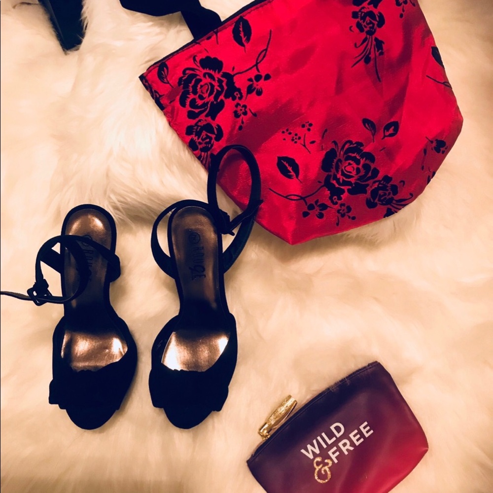 Black Stiletto 7 Sandals Velvet Platform 7 Bow